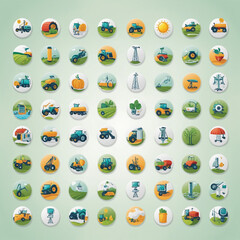 Agricultural Technology Icon Set - Collection of Icons Depicting Modern Farming and Agricultural Innovations, Farm Tech Symbols for Precision Agriculture and Sustainable Farming Practices