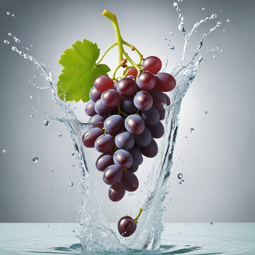 Grapes with water splash indicates freshness with copy space on transparent background, ready for object and retouch design