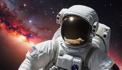 astronaut in open colorful space