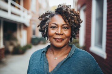 Portrait of a confident middle aged African American woman smiling outdoors