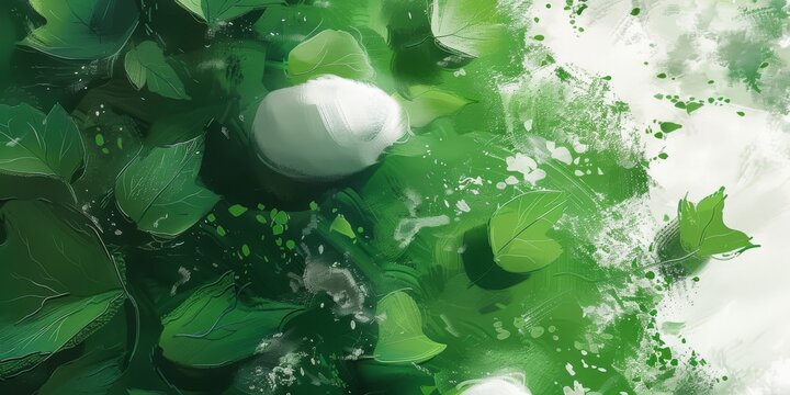 Fluffy Ecologically spring art in green and white color painting created with Generative AI Technology