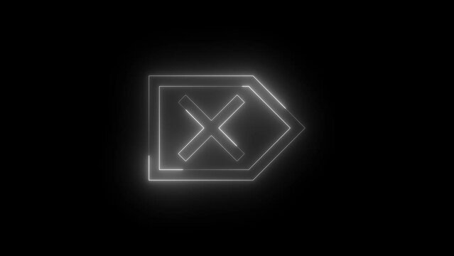 Neon glowing white color delete key icon animation black background
