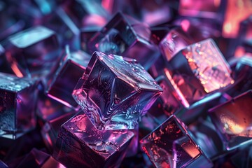 futuristic magnetic cubes lit with colorful lighting  - obrazy, fototapety, plakaty