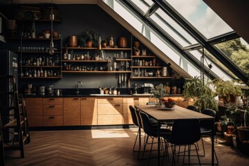Interior of a loft apartment kitchen