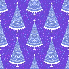 Watercolor Christmas tree seamless new year pattern for wrapping paper and fabrics and party accessories