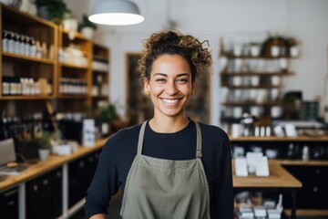 Portrait of a young woman in a herbal shop - obrazy, fototapety, plakaty