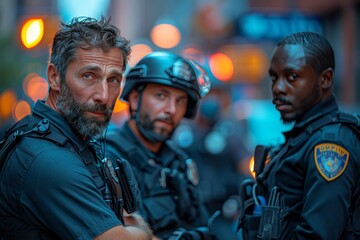 Fototapeta premium Unified police group engaged in meaningful dialogue