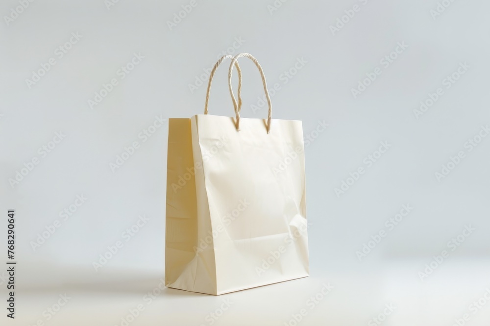 Poster a soft light enhances the classic charm of a paper shopping bag with twin rope handles, denoting qua