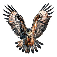 front view of a hawk flying with extended wings, sunset illumination, 2d digital concept art, digital aiurbrush, 100% white background Job ID: 65615589-82d9-488f-9f6b-e97f9adf79c9