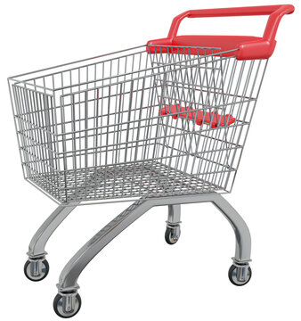 Realistic empty supermarket shopping cart png illustration isolated on white background.
