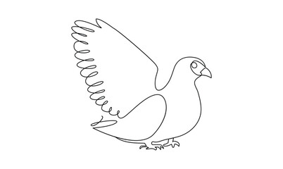 Vector continuous one simple single abstract line drawing of pigeon bird isolated on a white background
