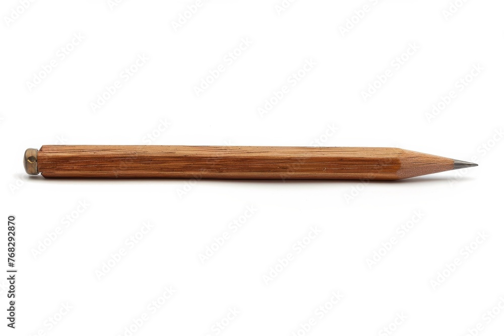 Poster a single wooden pencil with sharp point isolated on a white backdrop with a shadow beneath it