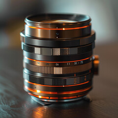 a camera lens with brown lenses, in the style of commercial imagery, photobash, focus on joints/connections, ethereal subjects, iconic, iso 200