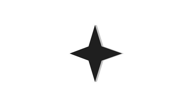 3d star four hand logo icon loopable rotated black color animation on white background
