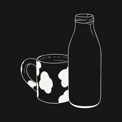 Milk bottle and cup line art illustration