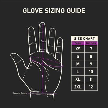 Glove sizing guide chart with hand illustration