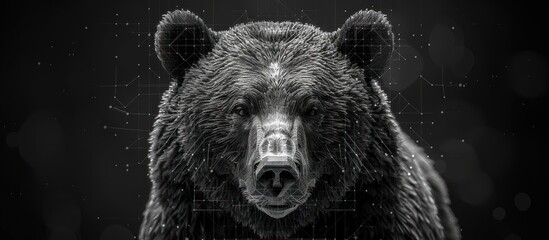 Front view of brown bear isolated on black background - obrazy, fototapety, plakaty