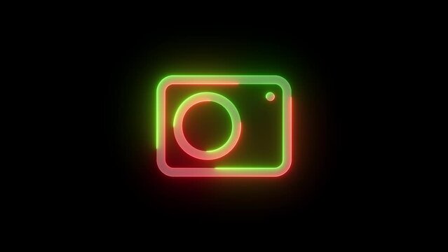 Neon body cam icon green red color glowing animation black background