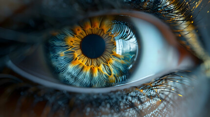 Close-up of a Human Eye. Detailed macro of a blue human iris. - obrazy, fototapety, plakaty