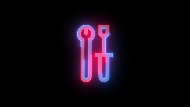 Neon developer tools icon blue red color glowing animation black background