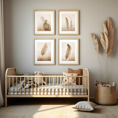A Baby's Room in Soft Beige Colors Furnished in Scandinavian Style