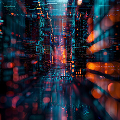 Futuristic Cyber Tunnel with Glowing Data Streams