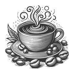 Cup of hot coffee or tea sketch PNG illustration with transparent background