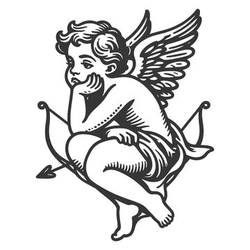 Bored cupid angel baby sketch PNG illustration with transparent background