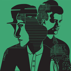Vector collage of people in retro style in the style of old America