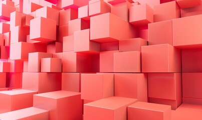 3d render of abstract geometric background with cubes in coral color