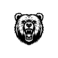 Vector logo of an angry bear. Black and white illustration of a bear head, suitable for tattoos, logos, branding.