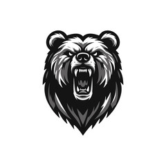 Vector logo of an angry bear. Black and white illustration of a bear head, suitable for tattoos, logos, branding.