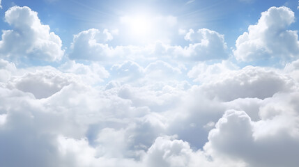 Naklejka na ściany i meble Blue sky with clouds. Celestial Serenity: Beautiful Sunlit Cloudscape.