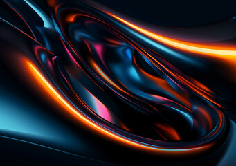 Futuristic Design: Smooth Flowing Shapes in orange and blue Transparent Glass 3D Render