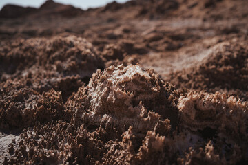 Close up view of salt crystals in Atacama desert, Chile.