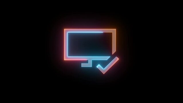 Neon TV monitor selected icon brown cyan color glowing animation black background