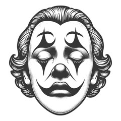 Face sad crying circus clown in makeup PNG illustration with transparent background