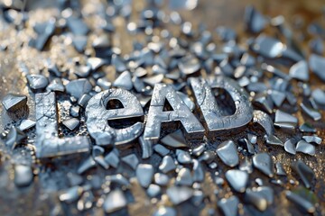 a sign that spells "Lead" surrounded by chunks of lead metal