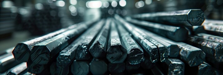 close up of a pile of lead metal bars in a warehouse