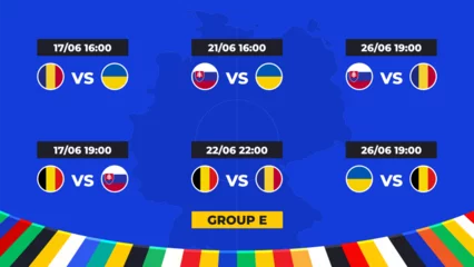 Fotobehang Match schedule. Group E of the European football tournament in Germany 2024! Group stage of European soccer competitions in Germany. © angelmaxmixam