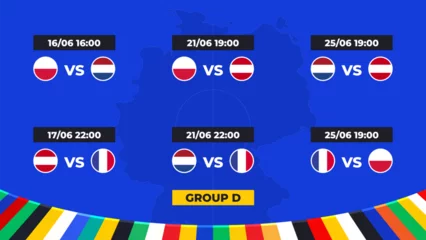 Fototapeten Match schedule. Group D of the European football tournament in Germany 2024! Group stage of European soccer competitions in Germany. © angelmaxmixam