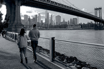 panoramic views of the New York City Manhattan in monochrome