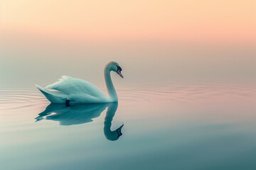 Fototapeta premium photograph with detail of a swan on a calm lake with soft tones