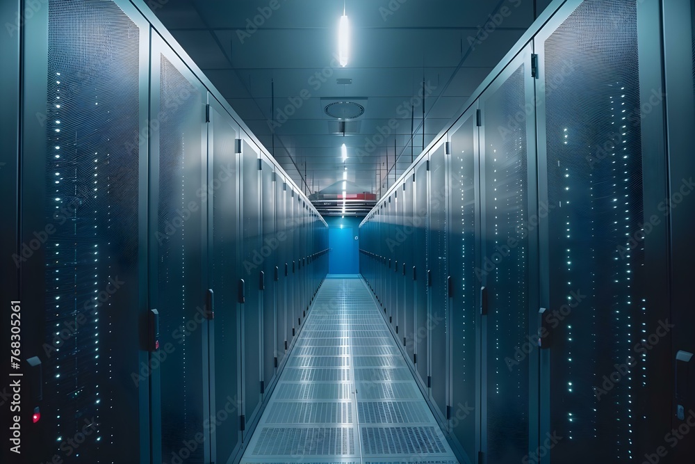 Aufkleber the power of modern data storage infrastructure: high-capacity server racks in a data center corrido