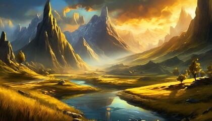 Paisaje asombroso de tonalidades amarillas con montañas pronunciadas