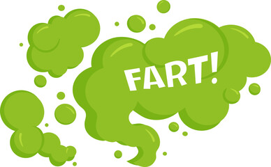 Fart green cloud, smelly bubble, toxic spray gas, smoke steam, cartoon stink odour isolated on white background. Aroma vector illustration