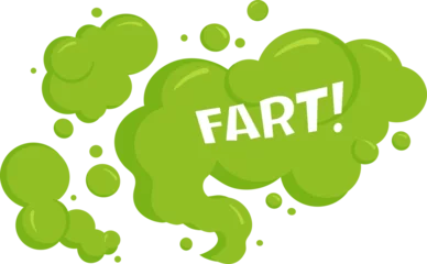 Foto op Canvas Fart green cloud, smelly bubble, toxic spray gas, smoke steam, cartoon stink odour isolated on white background. Aroma vector illustration © Sylfida