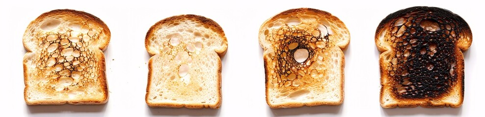 A set of four different toast shades ranging from white to burnt - obrazy, fototapety, plakaty