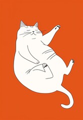 a simple white outline of an overweight cat
