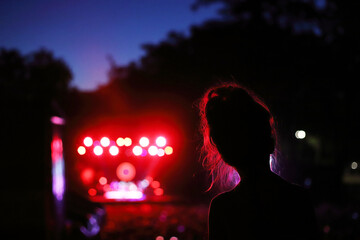 contraluz de una niña en un concierto al aire libre